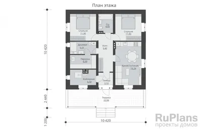 Проект одноэтажного дома с террасой и баней 02-83 🏠 | СтройДизайн