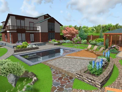 Ландшафтный дизайн дачи с бассейном, баней, беседкой и мангалом |  Ландшафтный дизайн, Бассейн, Дизайн