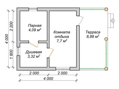 Проект бани 4 на 4. Купить баню 4х4 с террасой под ключ в Москве.