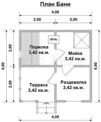 Баня 4х4 с мансардой в Крыму, проект бани 4 на 4 от 275 000 руб, планировка  и цена