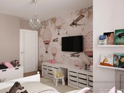 Дизайн-проект детской комнаты 24 кв. м в классическом стиле, для двух  девочек разного возраста | Студия Дениса Серова