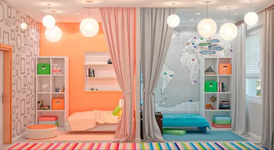 Детская комната для двоих детей: идеи зонирования и дизайна