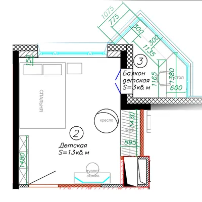 3D интерьера, Детская комната площадью 13 кв.м. в стиле Современная. Проект  05.04.2020/831007 - Интерьер