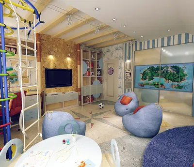 Дизайн-проект детской комнаты 25 кв. м в морском стиле на мансарде, для  мальчика 9 лет | Студия Дениса Серова