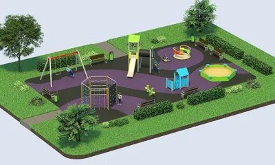 современный дизайн детской площадки с безопасным оборудованием в городском  зеленом парке. Стоковое Фото - изображение насчитывающей цветасто,  экземпляр: 270039554