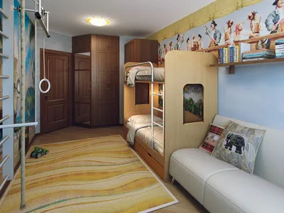 интерьер детской комнаты с двухъярусной кроватью 12 кв м