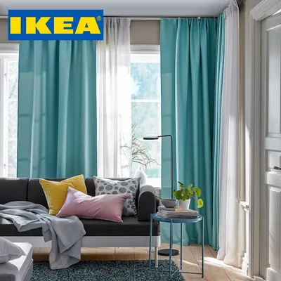 Комплект текстиля для спальни, Комплект портьер IKEA Набор гардин-блэкаут ,  145х300 см, белый/бирюзовый ИКЕА/ Шторы, портьера, тюль/ Для дома, дачи,  гостиной, спальни 145см, Полиэстер купить по низкой цене с доставкой в  интернет-магазине