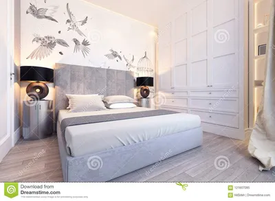 Современный белый дизайн спальни Иллюстрация штока - иллюстрации  насчитывающей шикарно, дом: 121607095