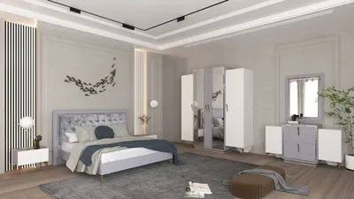 Спальня Самира с 4 дверным шкафом Белый/Серый матовый СКФМ от компании  Салон мебели Яна купить в городе Ставрополь
