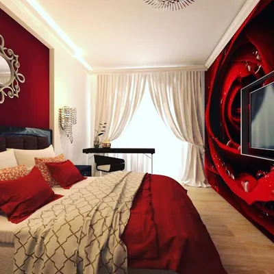 Бордовые шторы в спальне - 64 фото