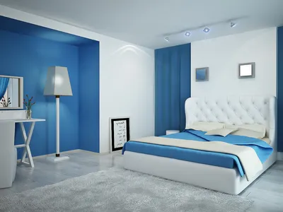 Дизайн спальни в коричнево-синих тонах