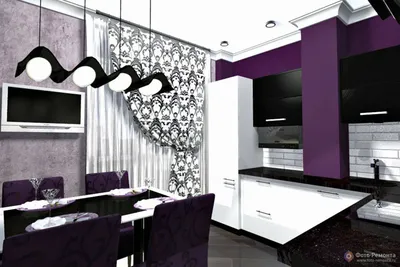 Фиолетовая кухня с черной столешницей - 67 фото
