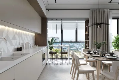 Кухня с панорамными окнами. Дизайнер Анна Акопян | Черно-белые кухни,  Интерьер, Дизайн