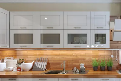 Современная кухня в классическом стиле Белая кухня с деревянной столешницей  из Современная классика - купить в компании «Маэстро»