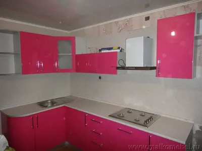 Розовая угловая кухня - Фото и описание мебели на заказ, Ростов-на-Дону
