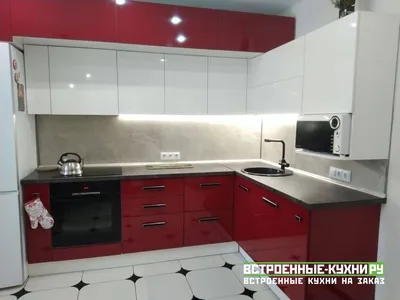 Красная угловая кухня с глянцевыми фасадами - Кухни на заказ по  индивидуальным размерам в Москве