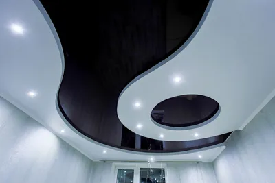 Потолок двухуровневый натяжной белый сатин и черный глянец от магазина  Дизайн Центр