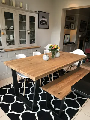 Кухонный стол с деревянной столешницей - 69 фото
