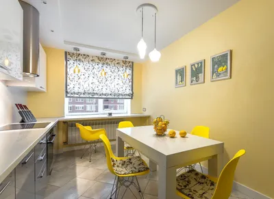 Кухня с желтыми стульями - 59 фото