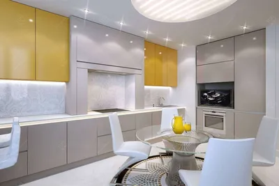 Уютный дизайн кухни в желтых и белых тонах