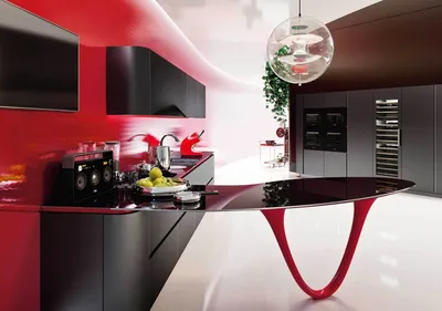 Стильный дизайн кухни в чёрно-красных тонах - обои на рабочий стол