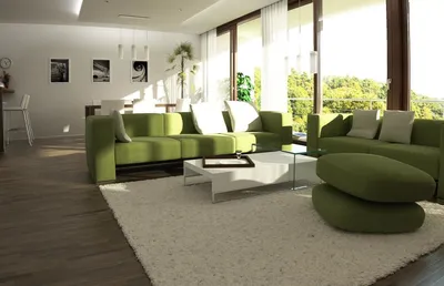 Зеленый диван в интерьере гостиной: фото изумрудных, оливковых моделей