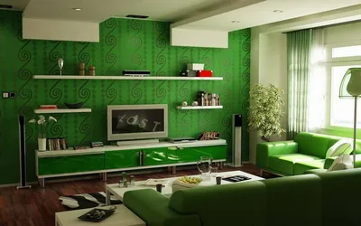Зеленый цвет в интерьере гостиной - 63 фото