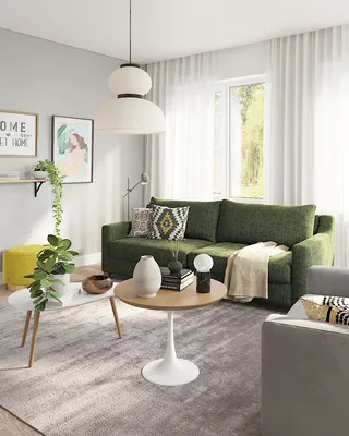 Интерьер гостиной с диваном Mendini травяного цвета — фабрика современной  дизайнерской мебели SKDESIGN