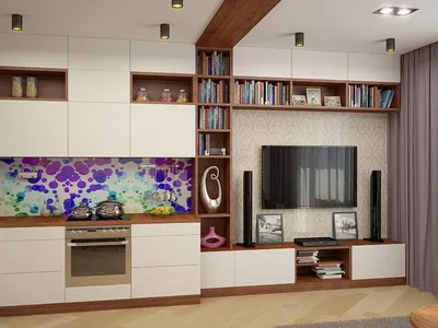 Кухня гостиная с телевизором