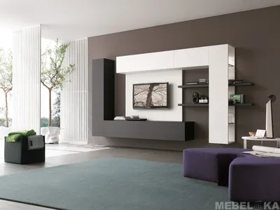 Стенка бело-черная подвесная, мебель в гостиную