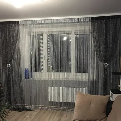 Нитяные шторы в интерьере гостиной - 27 фото