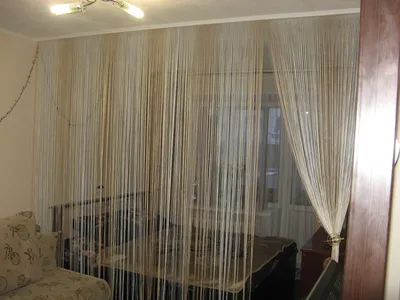 Нитяные шторы в интерьере гостиной - 27 фото
