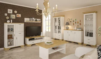 Купить Современная модульная белая гостиная в стиле прованс \"Ирис\" Мебель-сервис  (2 варианта цвета): в Украине. стенки для гостиных Мебель-Сервис