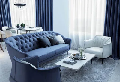 2023 ГОСТИНЫЕ фото гостиная в бело-синем с двумя креслами и диваном, Киев,  Design Evolution