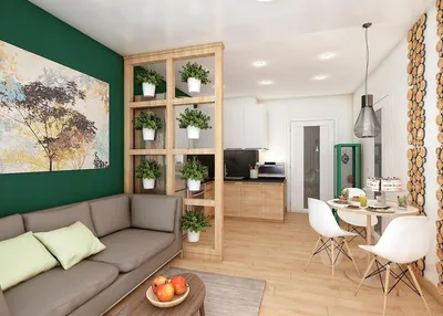 интерьер кухни-гостиной в эко-стиле | Зеленые гостиные, Интерьер, Дизайн  дома