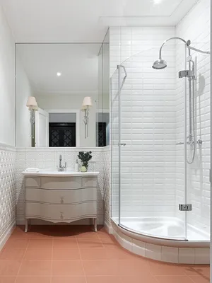 Интерьер ванной комнаты с душевым уголком - 72 фото