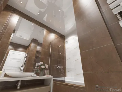Натяжной потолок в ванной на керамогранит - 73 фото