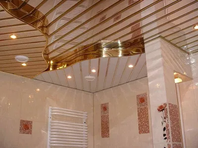 Панельный потолок в ванной - 72 фото
