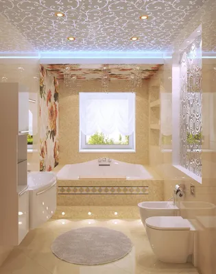 Красивый потолок в ванной комнате - 74 фото
