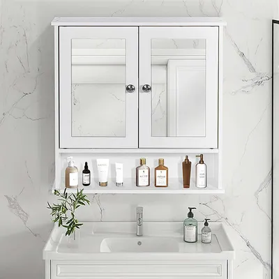 Деревянные шкафы для ванной комнаты с зеркалом, Настенный современный шкаф  с двумя половинными дверцами из МДФ, шкаф для туалета с регулируемой полкой  - купить по выгодной цене | AliExpress