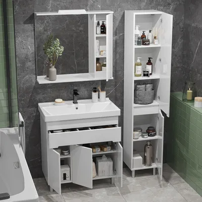 Шкаф-пенал для ванной комнаты напольный SanStar Модена белый