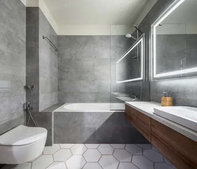 2023 ВАННЫЕ фото ванная комната бежевого цвета с угловой ванной и унитазом,  Киев, RIO-Design Studio