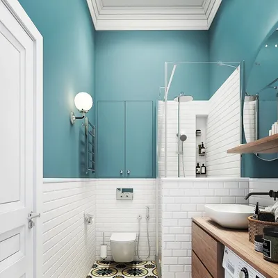 Голубые стены в ванной (57 фото)