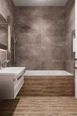 Ванная комната под дерево 1700x1700x2700: фото дизайна интерьера с плиткой  в коричневом цвете | Ванная комната, Ванная, Интерьер