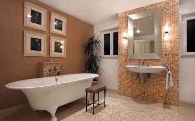 Варианты отделки стен в ванной - 73 фото