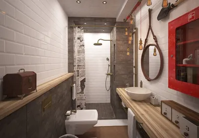 Интерьер ванной комнаты в стиле лофт - 71 фото