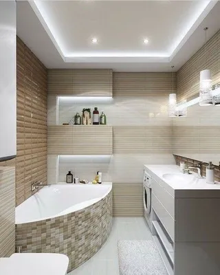 Потолок в маленькой ванной комнате - 74 фото