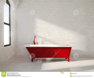 Современная красная ванна в белом интерьере Стоковое Изображение -  изображение насчитывающей жезлов, красно: 52783049