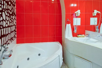Красно белая ванная комната - 69 фото