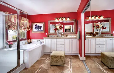 Обои стиль, интерьер, зеркало, ванная, красная картинки на рабочий стол,  раздел интерьер - скачать